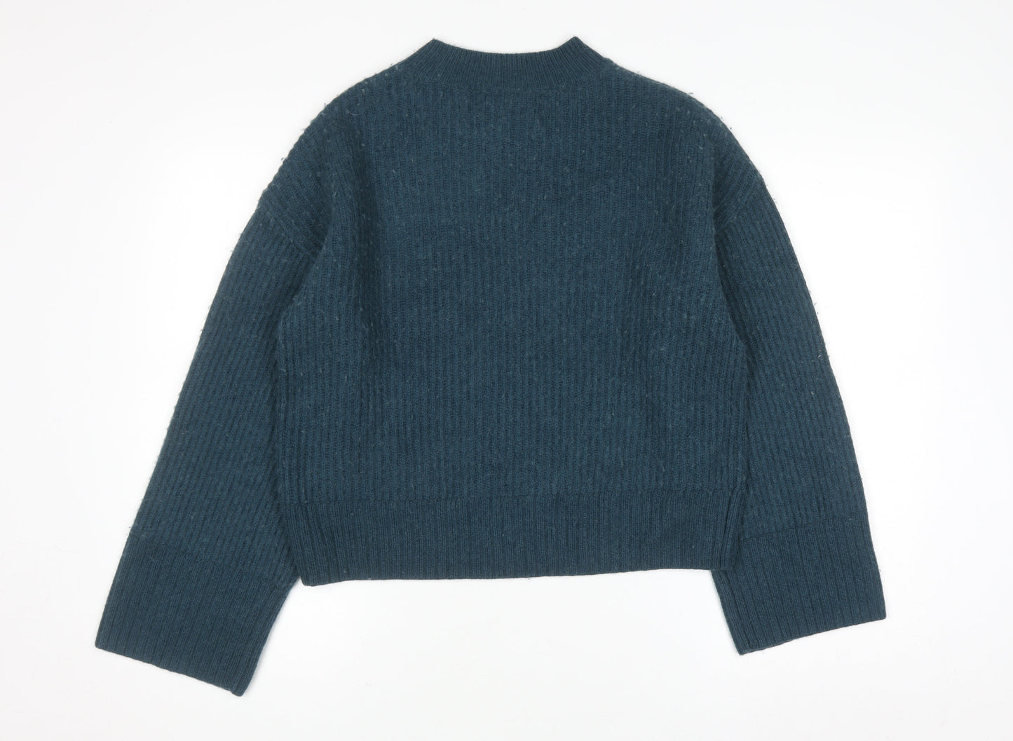 Hush Womens Blue Wool Blend High Neck Ribbed Jumper Size M