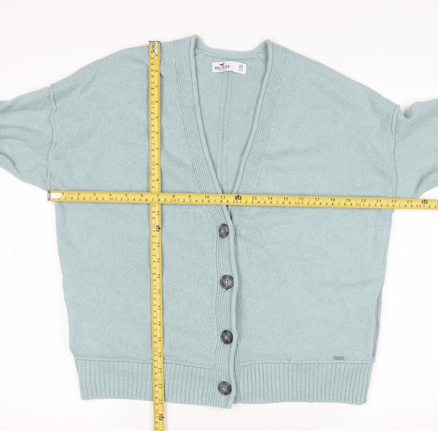 Hollister Women Green XS Button V-Neck Knit Cardigan Jumper