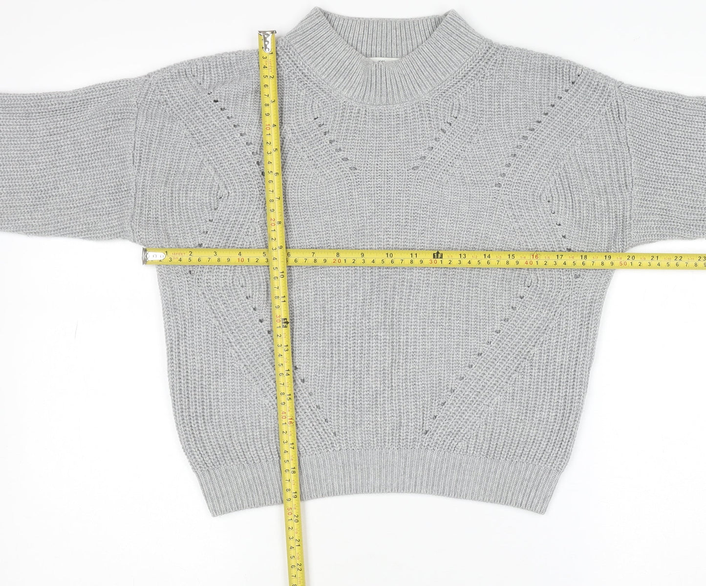 H&M Teens Grey Mock Neck Chunky Knit Pullover Jumper Size 14