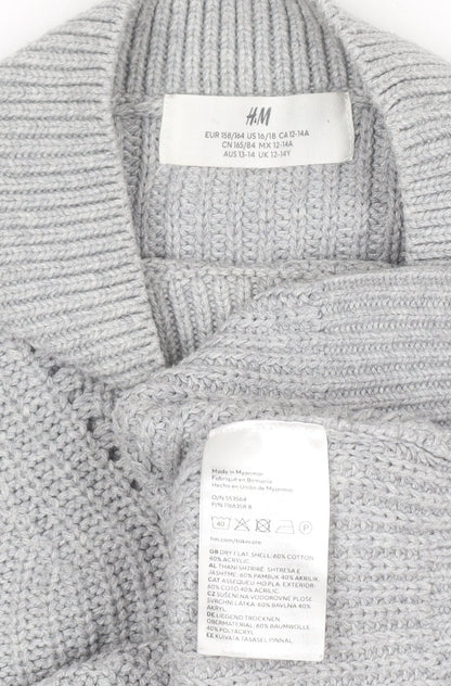 H&M Teens Grey Mock Neck Chunky Knit Pullover Jumper Size 14