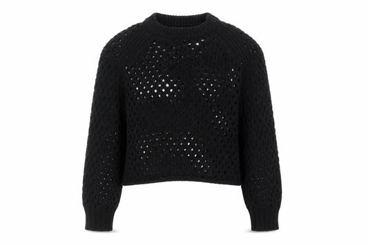 Front view of ASOS Women's Black Open Knit Cropped Jumper, size 8