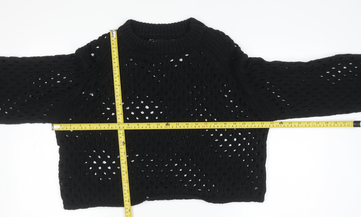 ASOS Women's Black Open Knit Cropped Jumper Size 8