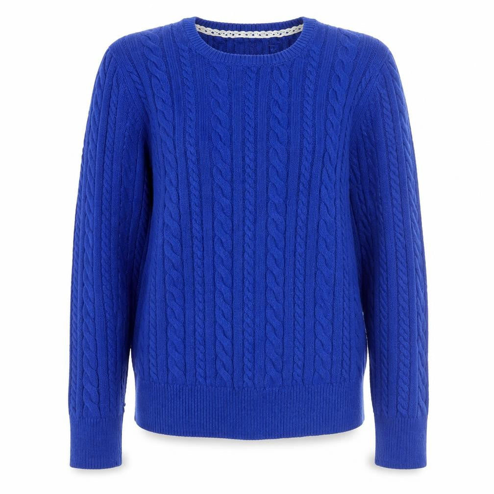 Cotton Traders Women's Blue Cable-Knit Crew Neck Jumper Size 12
