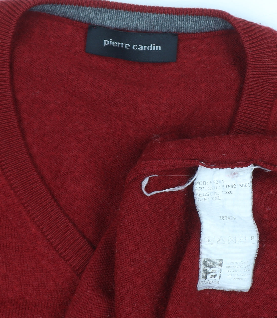 Pierre Cardin Men's Red Wool V-Neck Jumper XL Classic Fit
