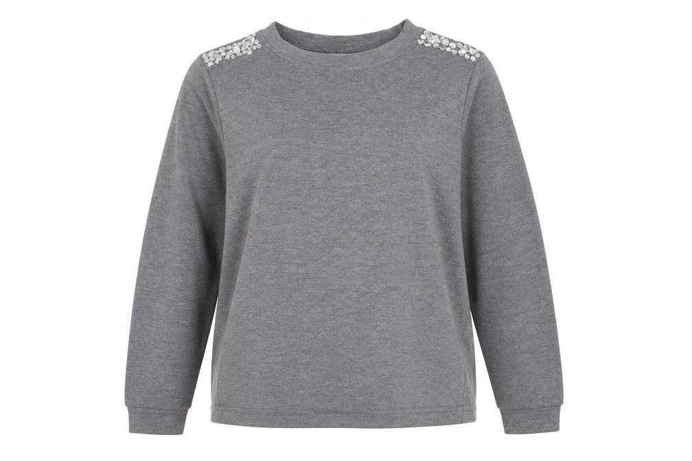 COSMO & CO Women’s Grey Sequin Shoulder Long Sleeve Pullover Jumper Size L