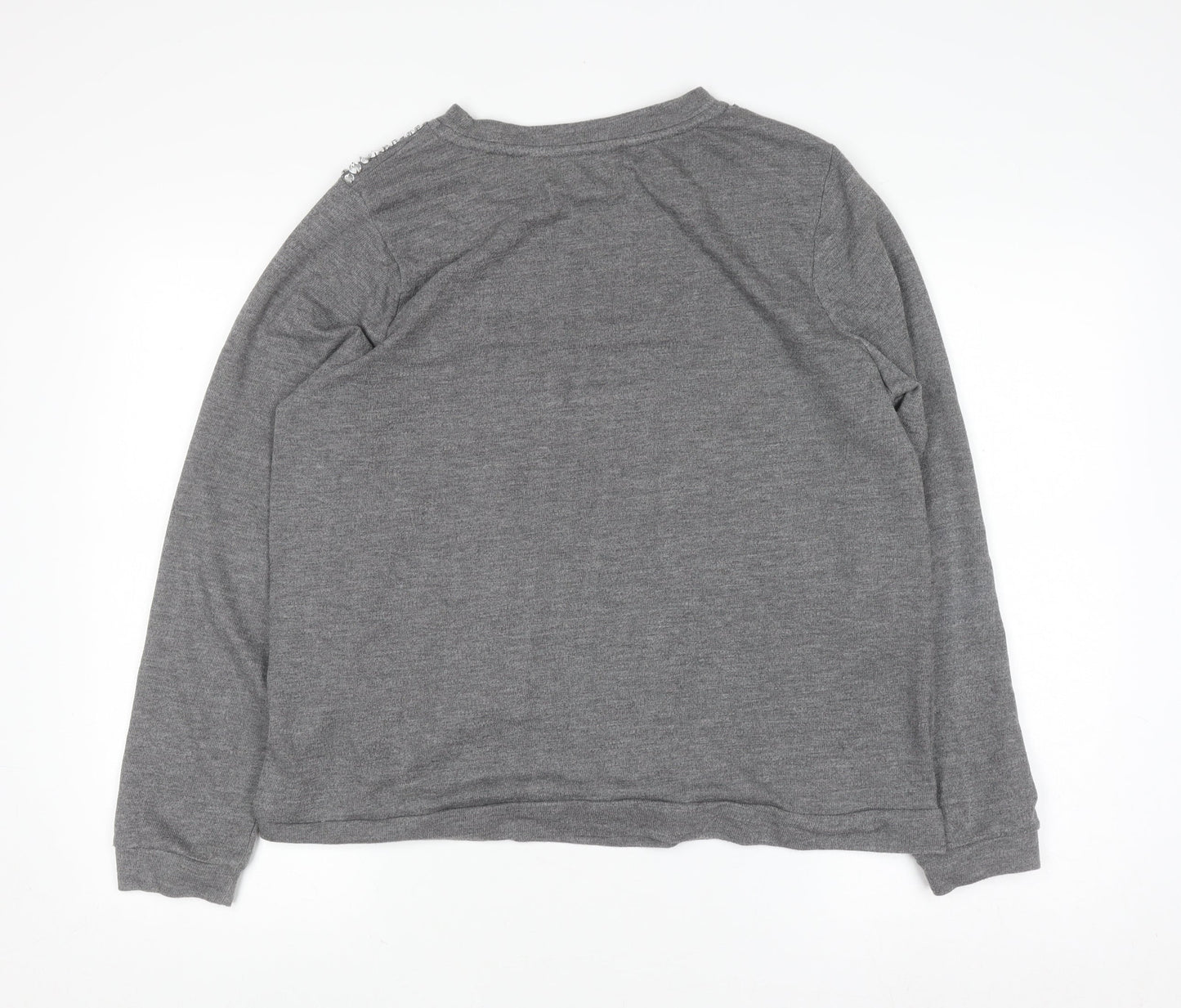 COSMO & CO Women’s Grey Sequin Shoulder Long Sleeve Pullover Jumper Size L