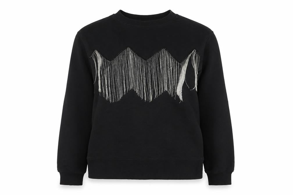 Oliver Bonas Womens Black Fringe Pullover Jumper Size 8