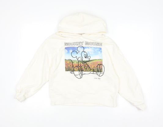 Zara Girls Ivory Disney Mickey Mouse Pullover Hoodie Size 10 Years