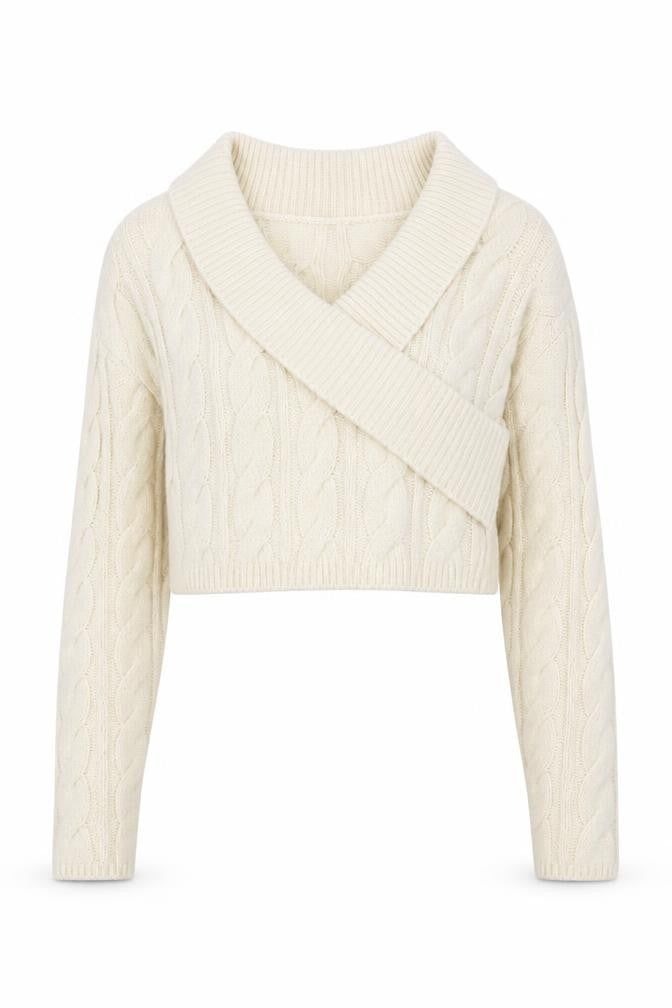 PrettyLittleThing Women's Ivory Cable-Knit V-Neck Pullover Jumper Size L