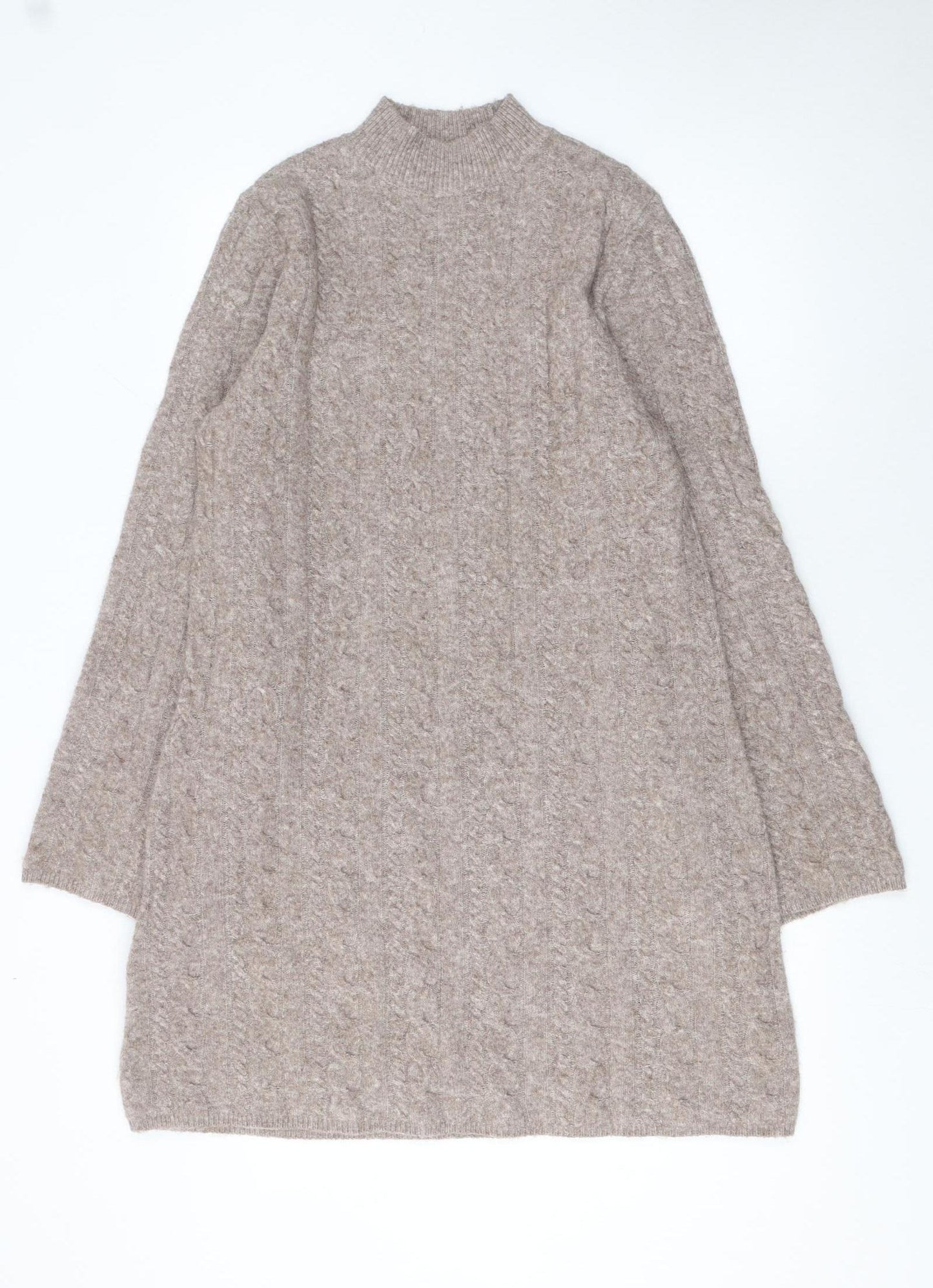 F&F Women Beige Knit Wool Blend Long Sleeve Jumper Dress L