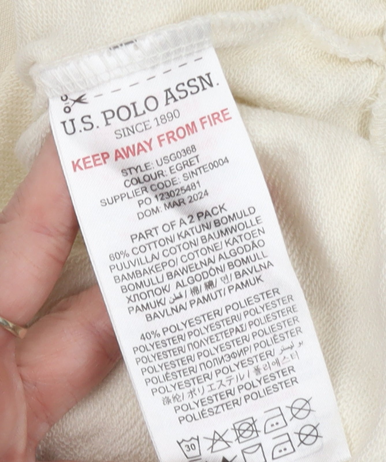 U.S. Polo Assn. Girls Ivory Hoodie 7-8 Years Pullover Cotton Blend Logo Sweatshirt