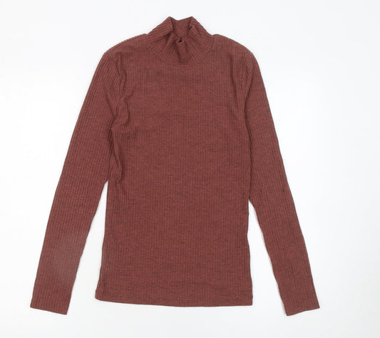River Island Womens Brown Mock Neck Slim Knit Jumper Size 8