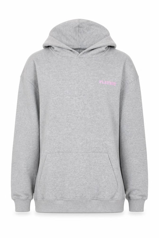 Playboy x Missguided Grey Graphic Pullover Hoodie Womens UK 10
