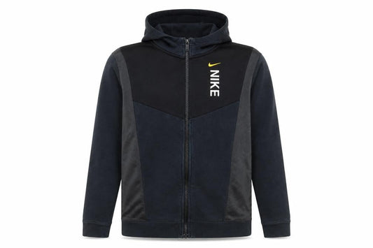 Front view of Nike boys’ black xl full zip hoodie colourblock sports jacket