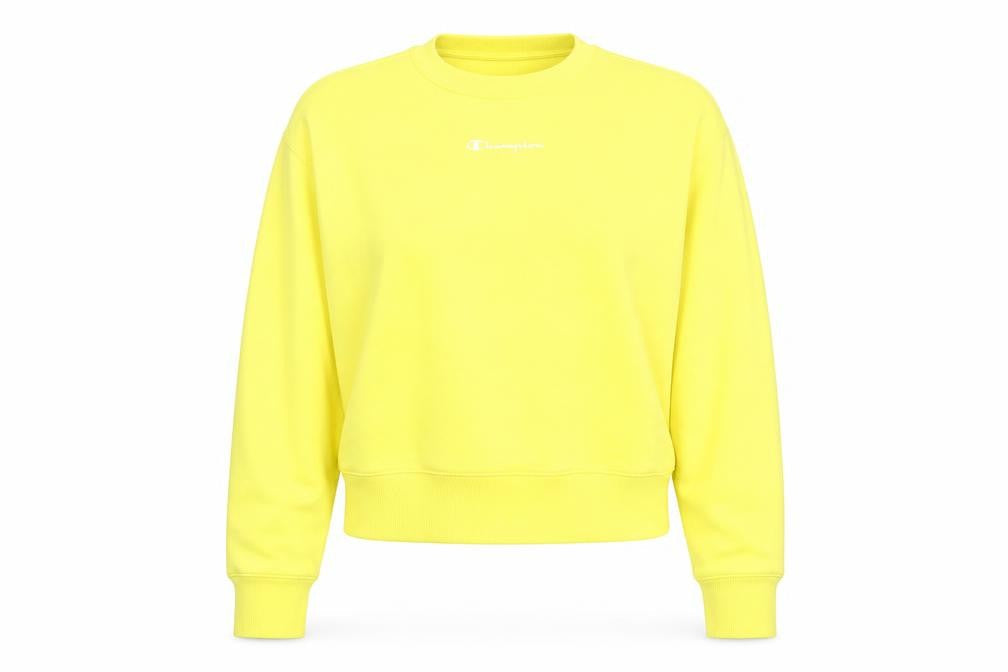 Champion Women Yellow Crew Neck Pullover Sweatshirt Size L Cotton Blend