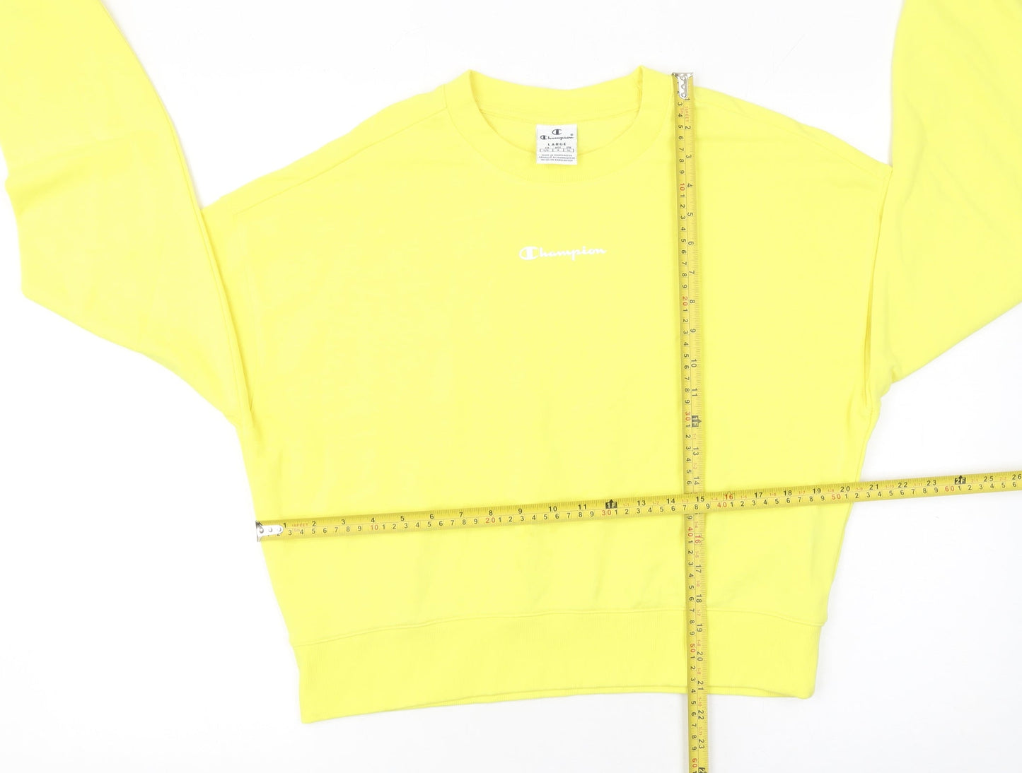 Champion Women Yellow Crew Neck Pullover Sweatshirt Size L Cotton Blend