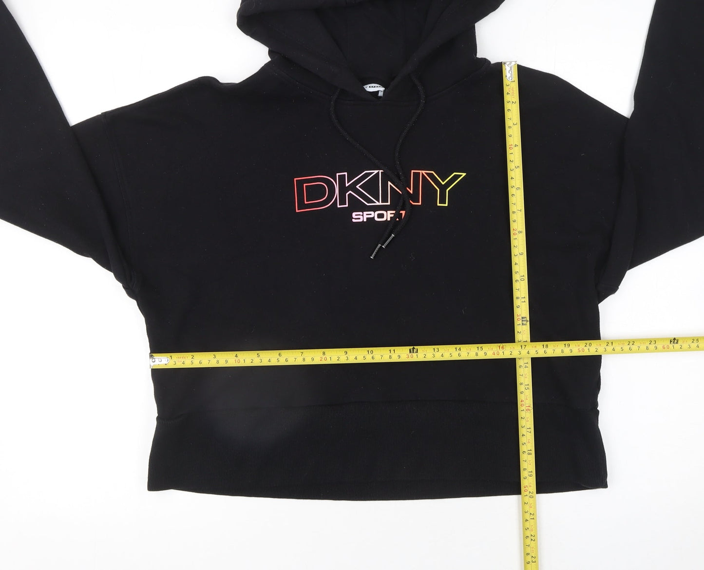 DKNY Sport Women's Black Cropped Hoodie Size L Cotton Blend