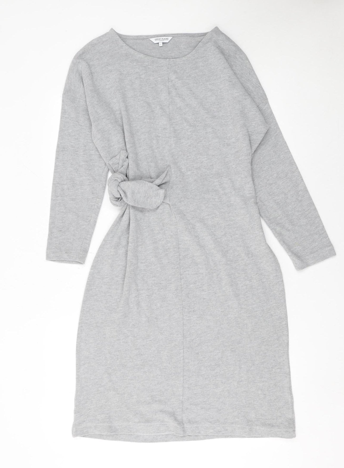 Great Plains Women Grey Knit Shift Dress Size L Long Sleeve Casual