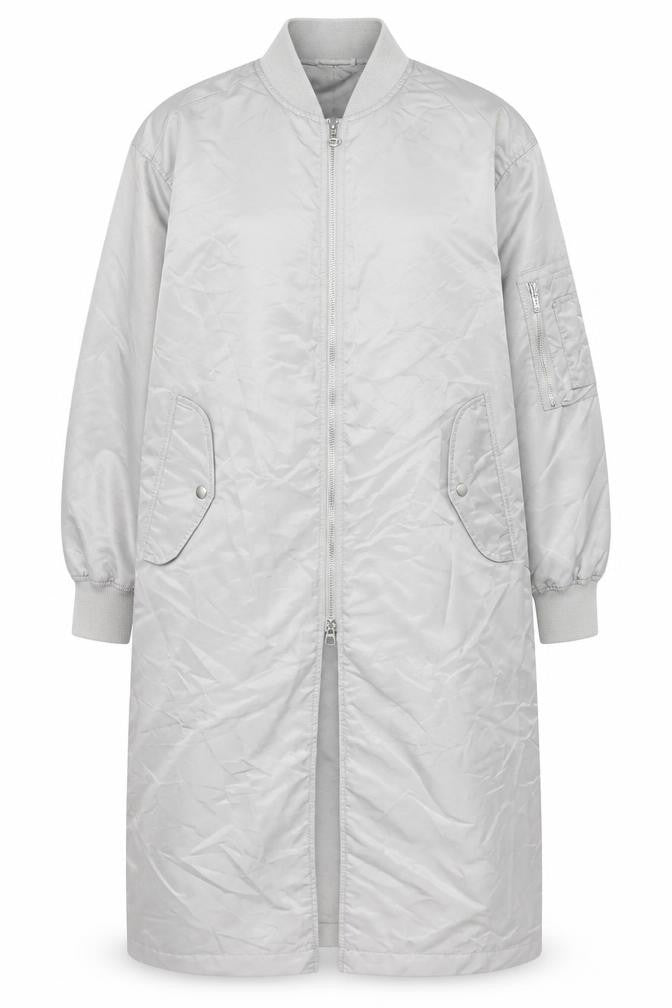 French Connection Women Grey Long Bomber Coat XS Full Zip Lined