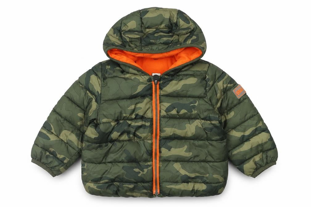 Baby GAP Unisex Green Camouflage Puffer Jacket 18-24 Months Hooded Lined