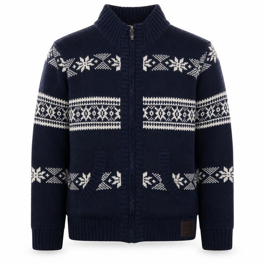 Brave Soul Men's Blue Fair Isle Full Zip Knit Jumper L