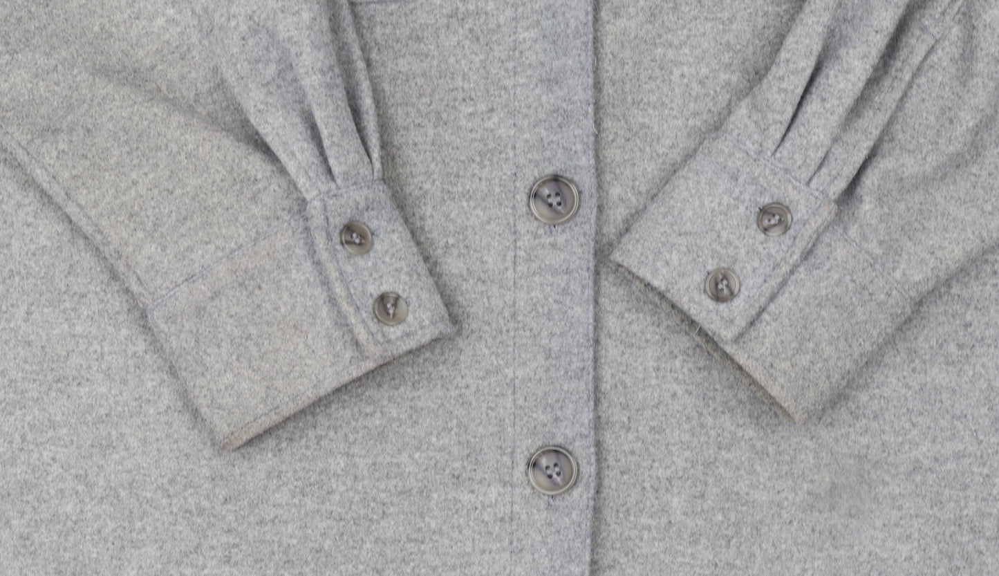H&M Women Grey L Relaxed Shacket Jacket Button Down Fleece Mid Length
