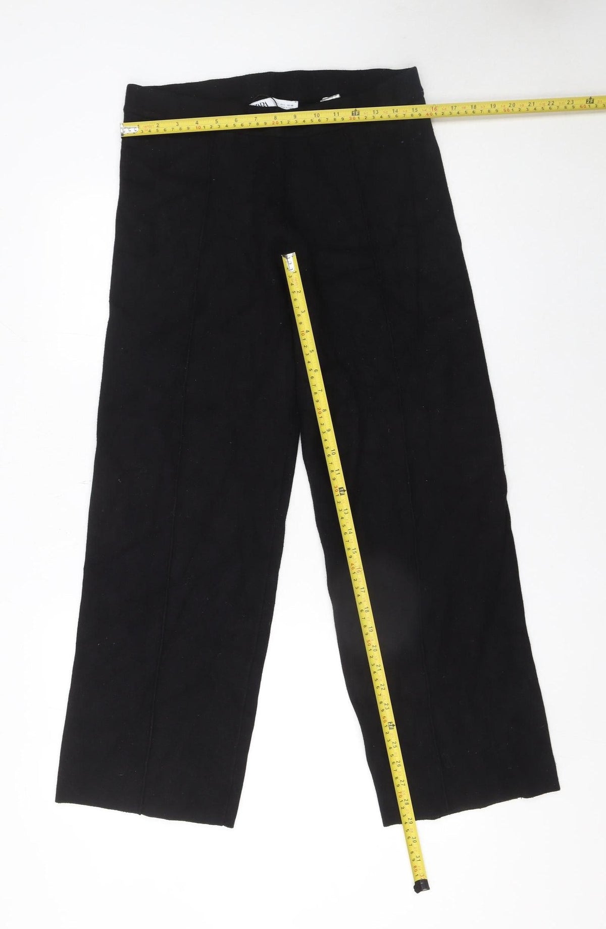 Zara Women Black Cropped Trousers L Viscose Blend Straight Leg