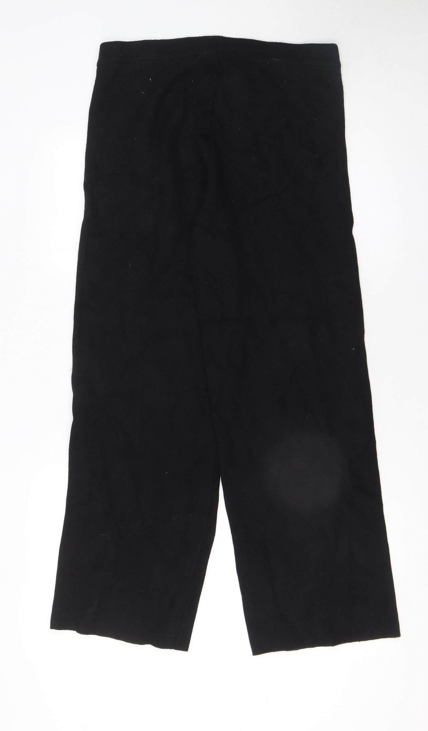 Zara Women Black Cropped Trousers L Viscose Blend Straight Leg