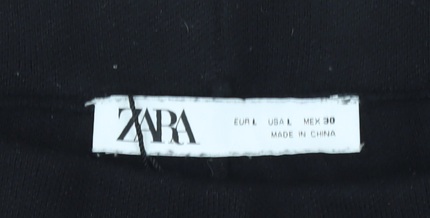 Zara Women Black Cropped Trousers L Viscose Blend Straight Leg