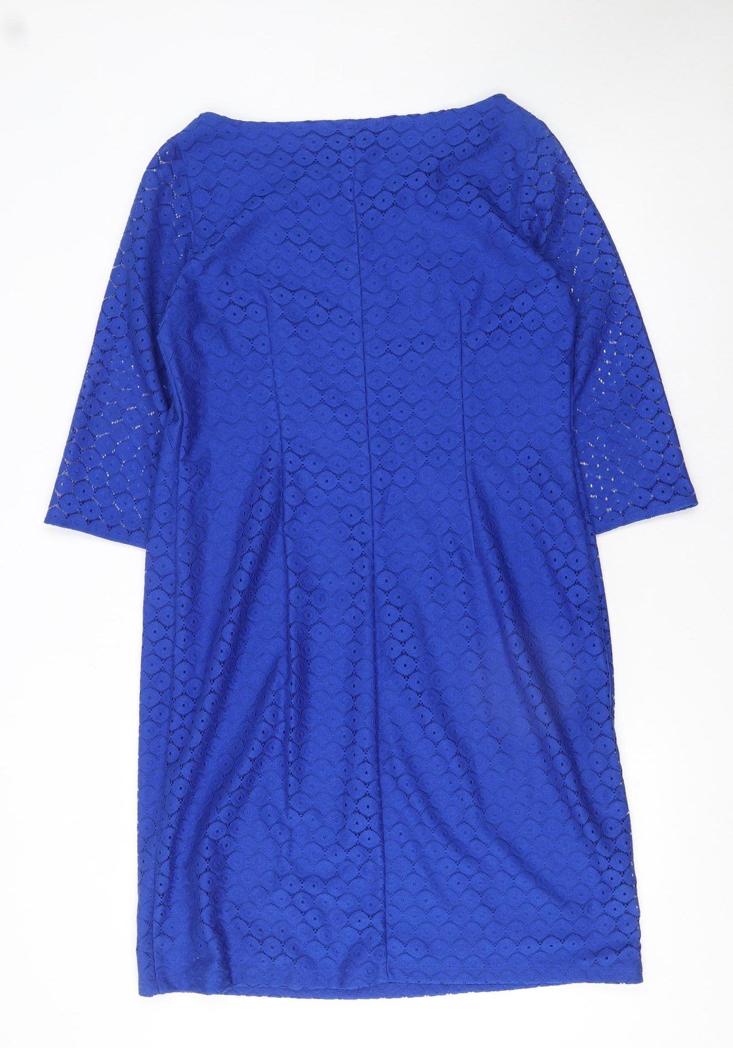 Kasper Women Blue Lace Shift Dress Size 12 Knee Length 3/4 Sleeve