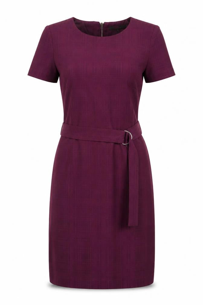 Next Women Purple Knee Length Sheath Dress Size 6 Short Sleeve Belted