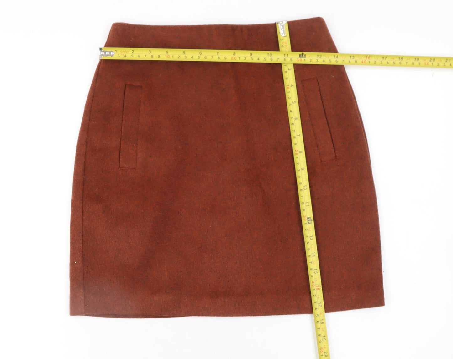New Look Women Brown Wool Blend Short Pencil Skirt Size 6