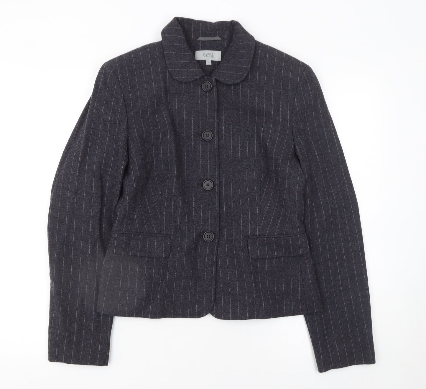 Marks and Spencer Womens Grey Wool Pinstripe Blazer Jacket Size 10