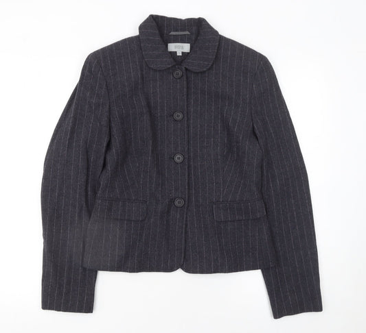 Marks and Spencer Womens Grey Wool Pinstripe Blazer Jacket Size 10