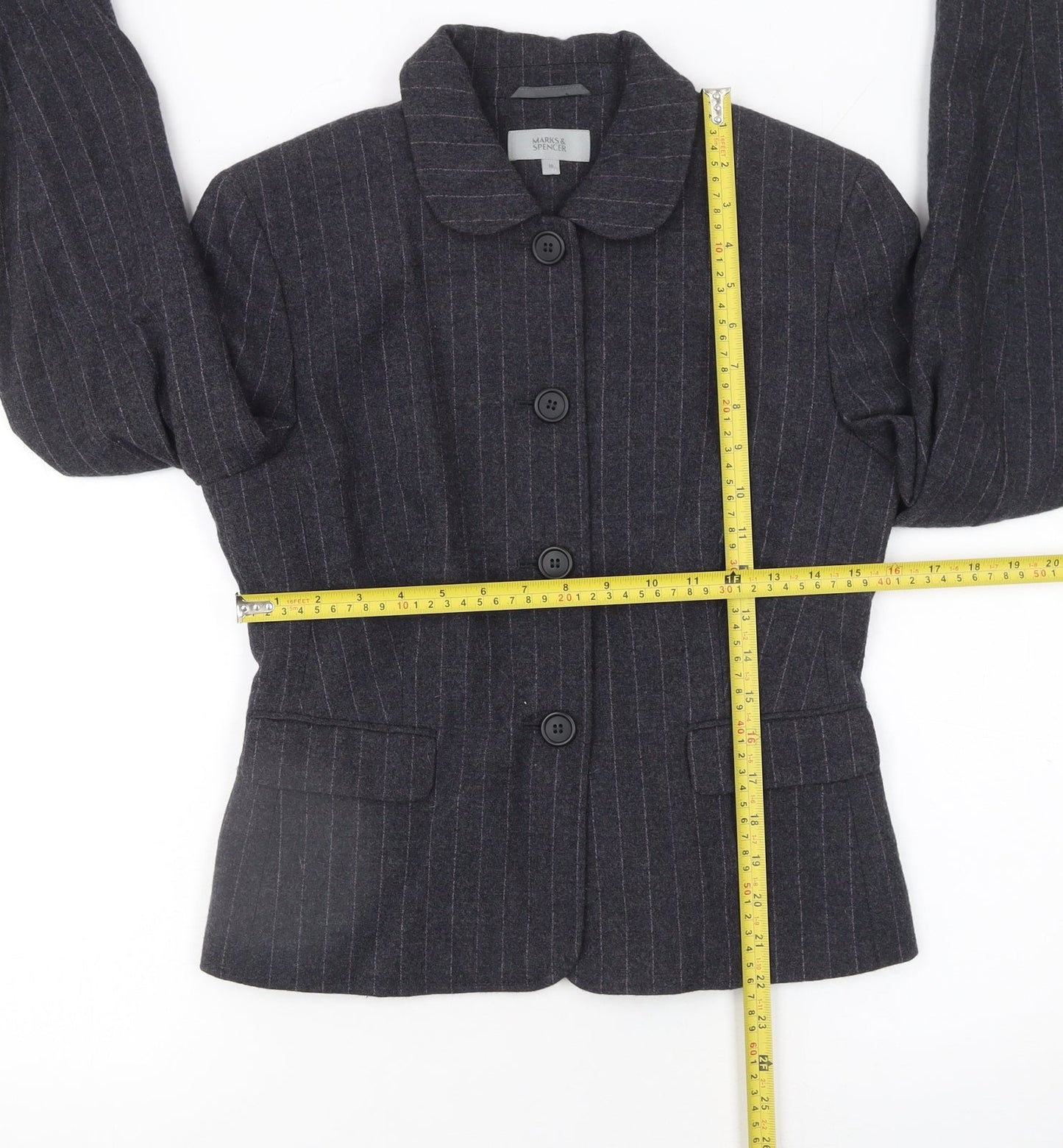 Marks and Spencer Womens Grey Wool Pinstripe Blazer Jacket Size 10