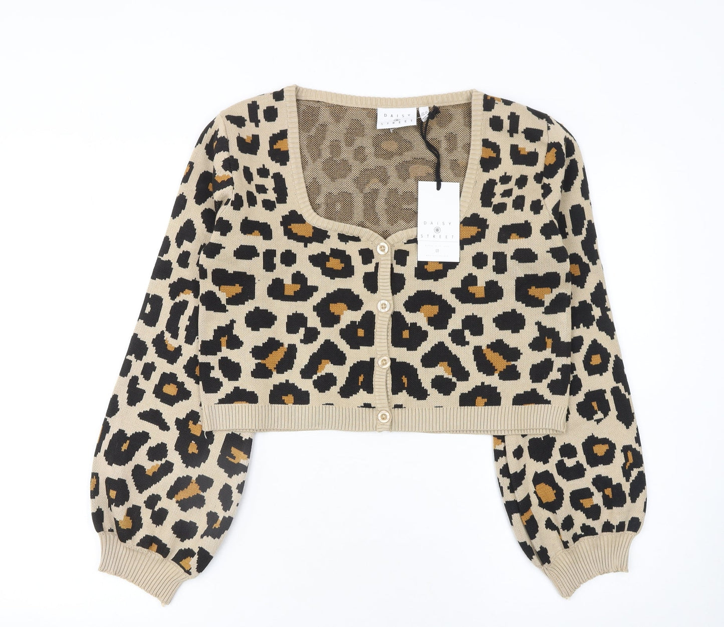 Daisy Street Women Beige Leopard Print Cardigan Size 16