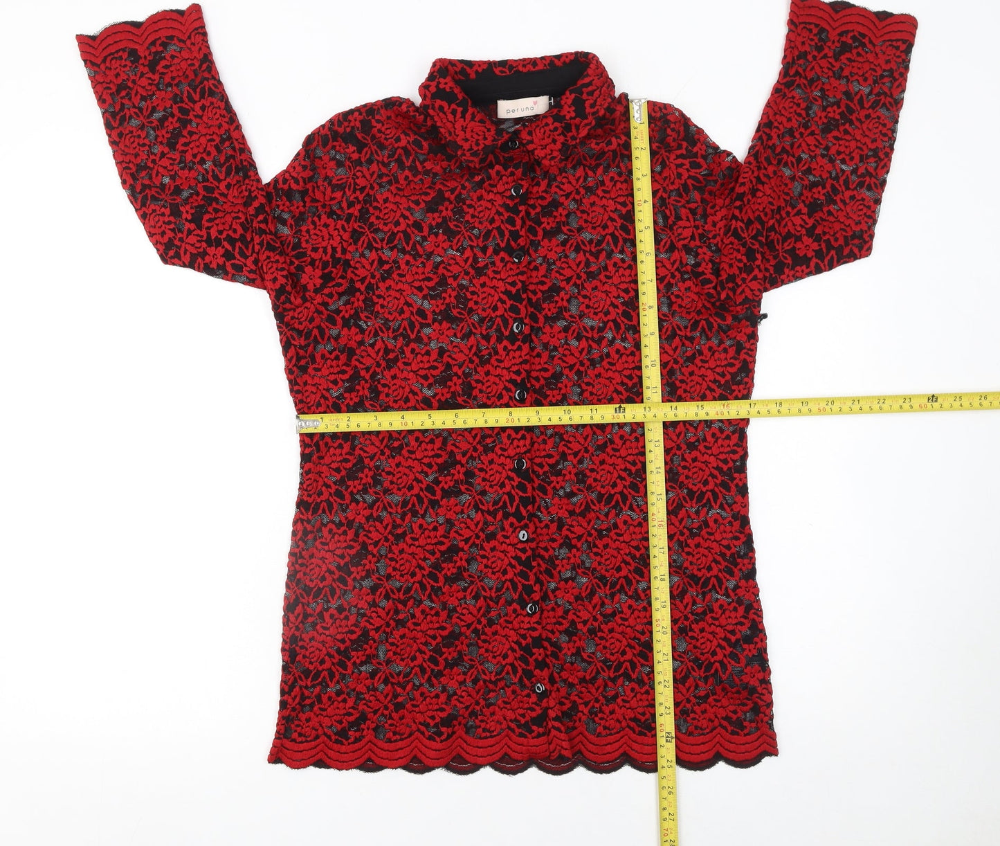 Marks and Spencer Women’s Red Floral Lace Blouse UK 14 Long Sleeve