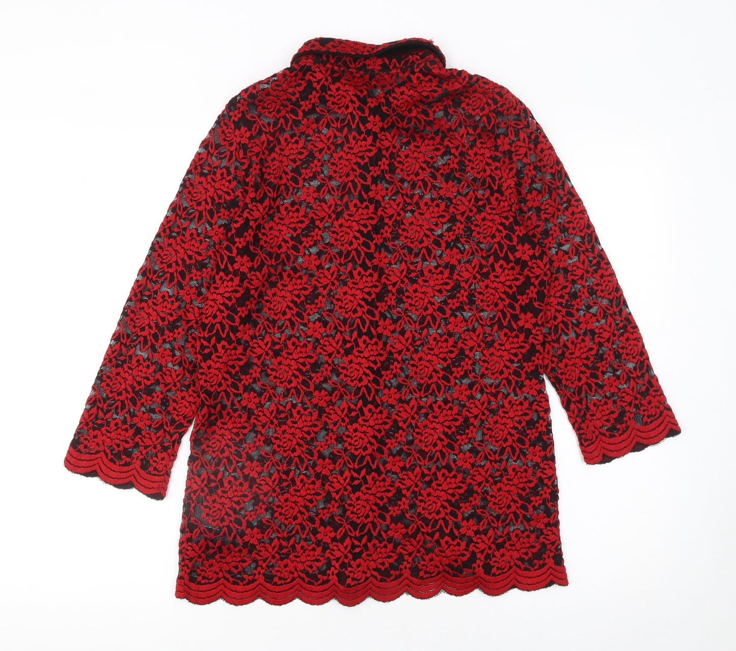 Marks and Spencer Women’s Red Floral Lace Blouse UK 14 Long Sleeve