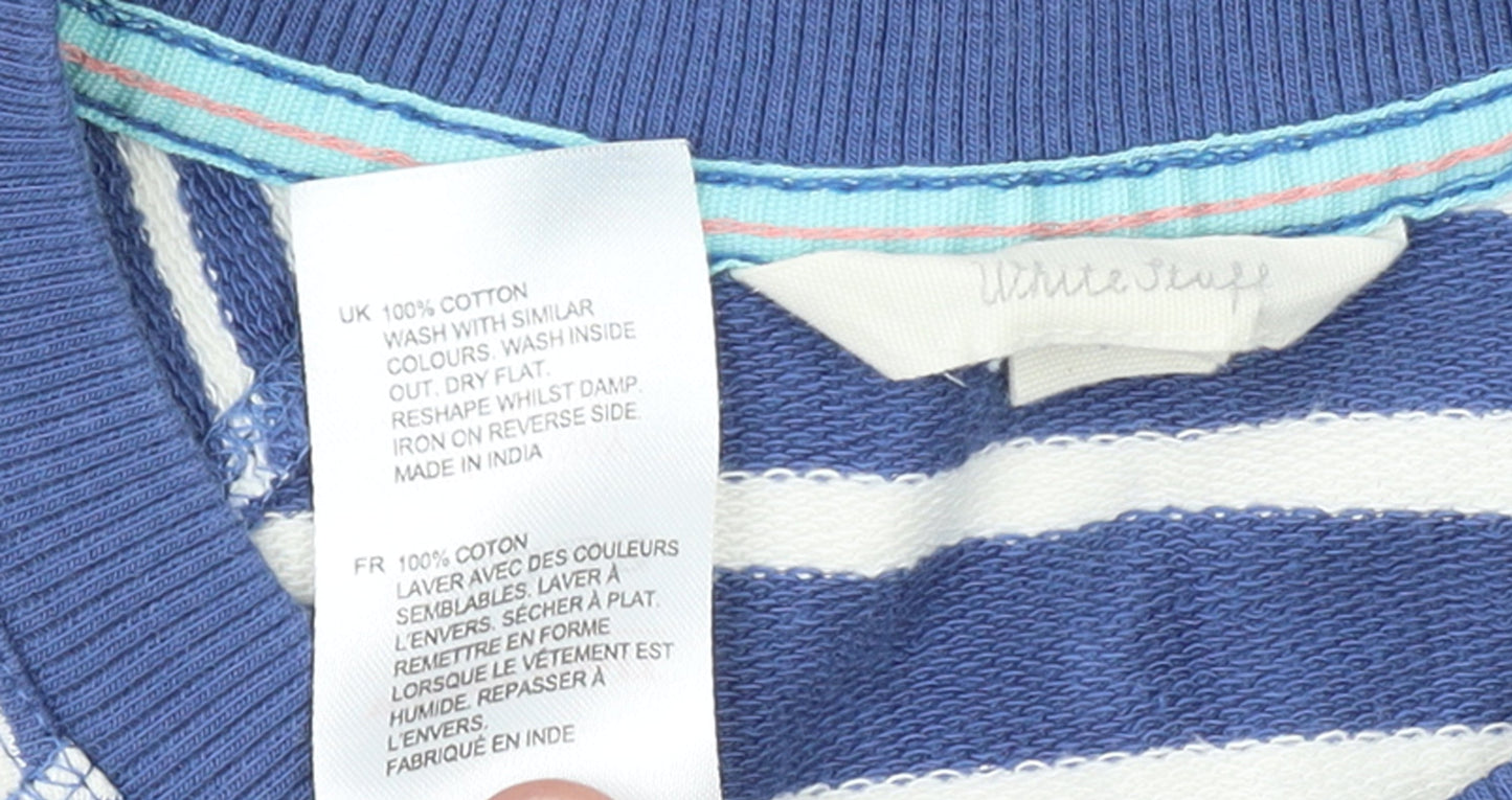 White Stuff Men's Blue Striped Cotton Crew Neck Sweatshirt Size S