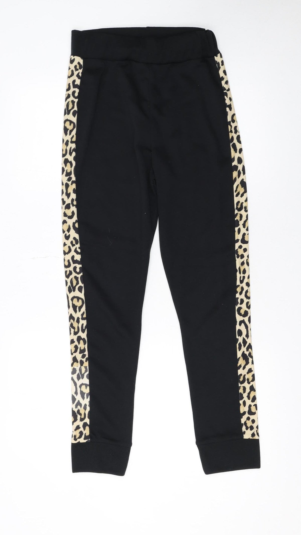 Quiz Womens Black Leopard Side Panel Jogger Trousers Size 8