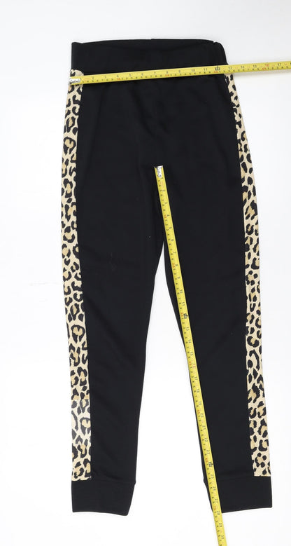 Quiz Womens Black Leopard Side Panel Jogger Trousers Size 8