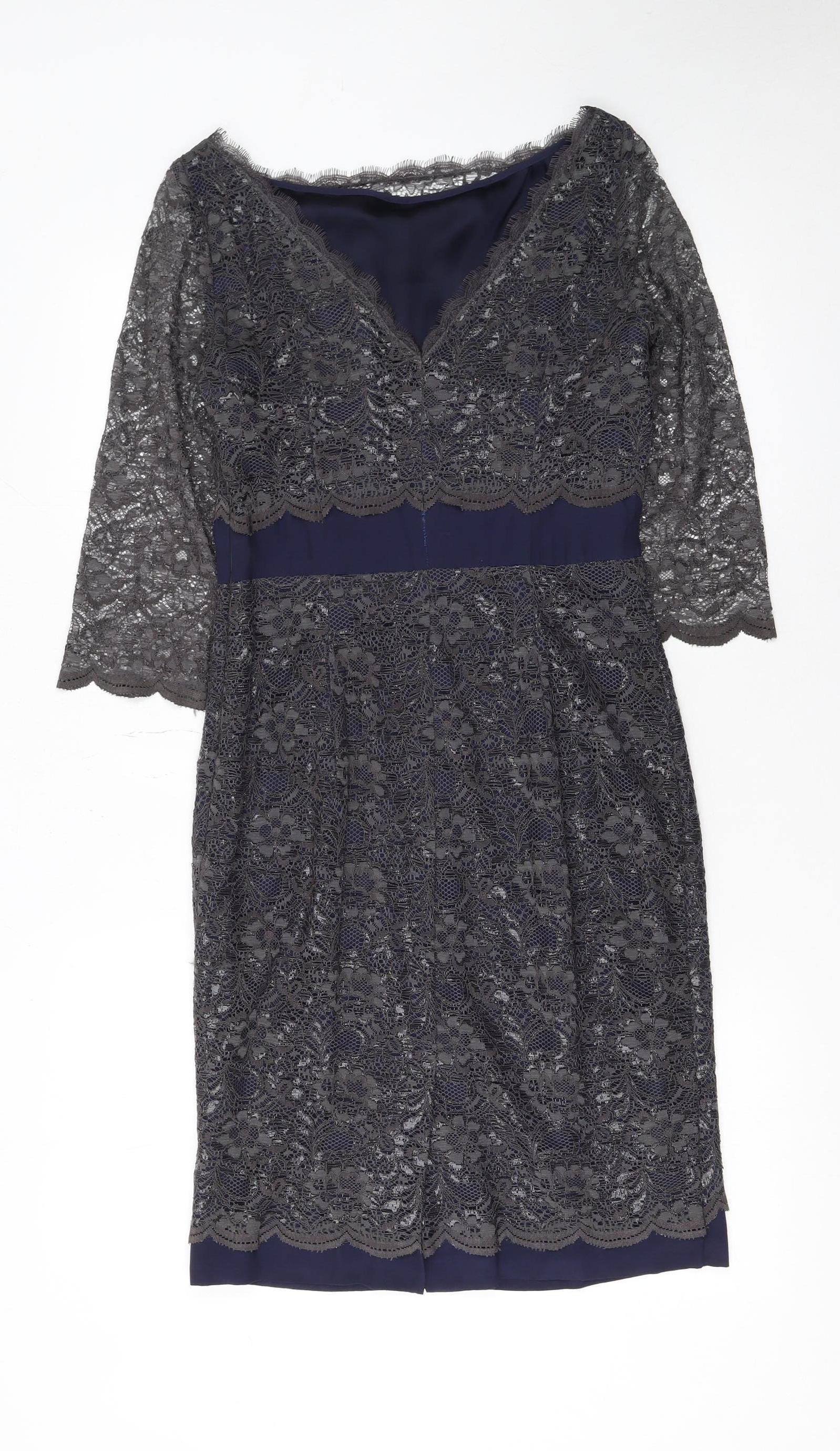 boden blue lace dress High Neck Lace Dress-Blue