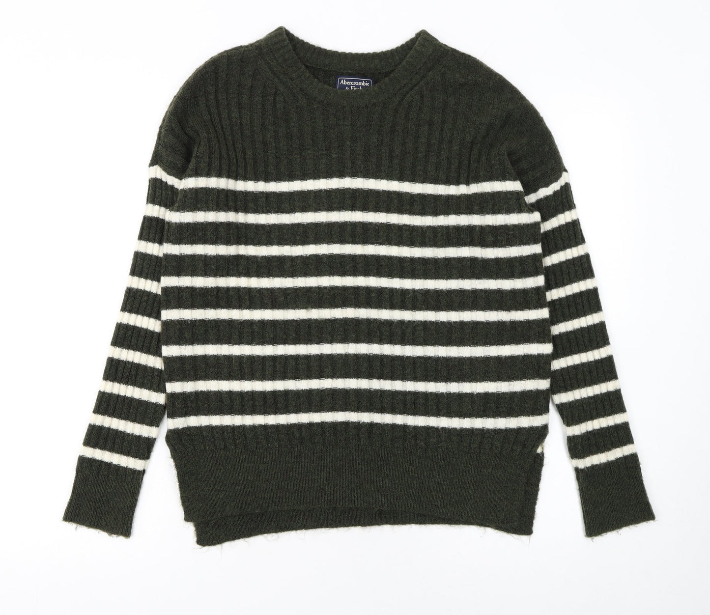 Abercrombie & Fitch Womens Green Striped Crew Neck Jumper XS