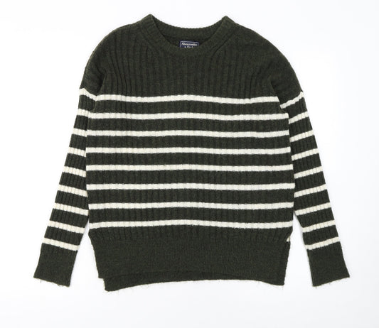 Abercrombie & Fitch Womens Green Striped Crew Neck Jumper XS