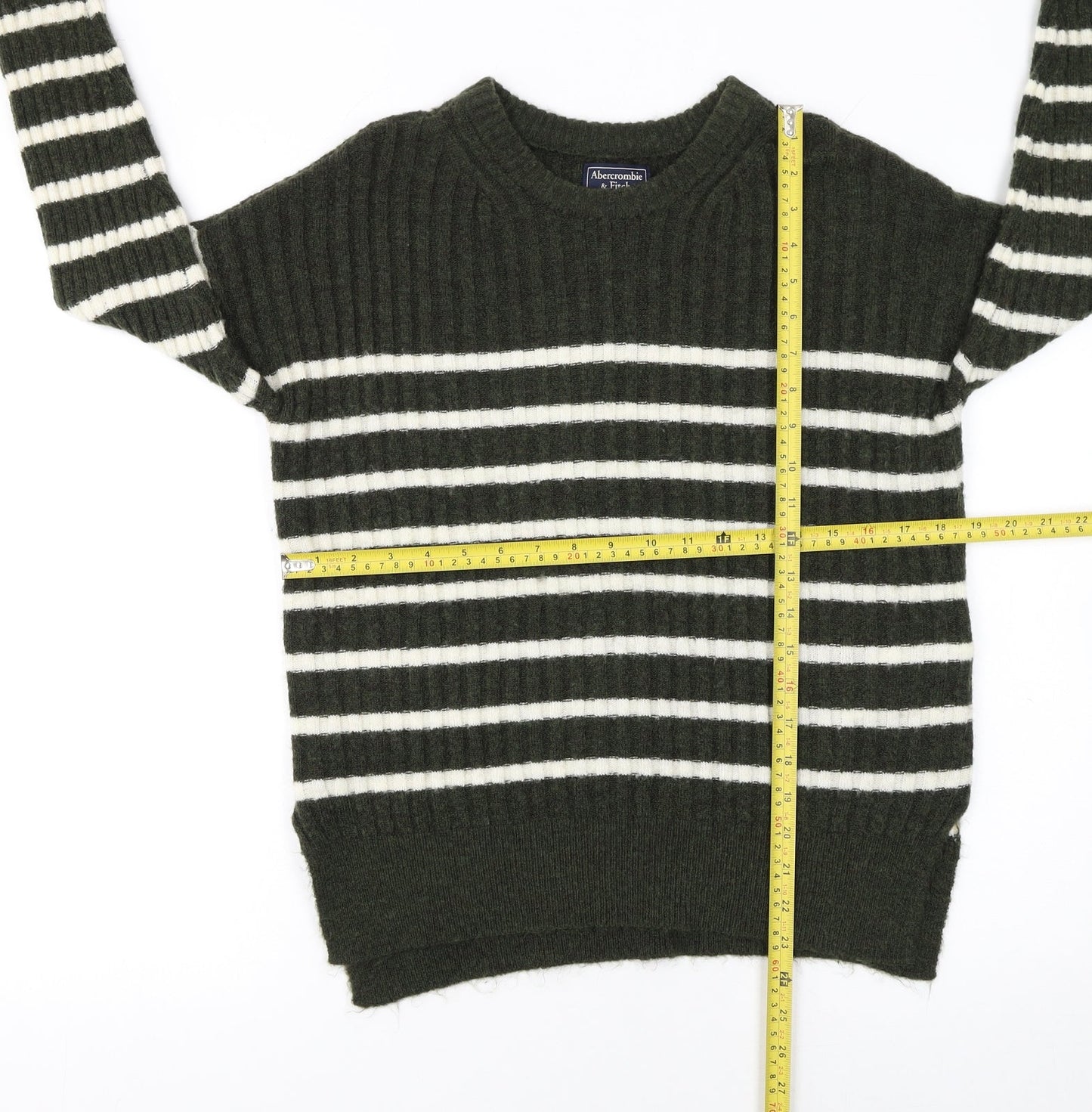 Abercrombie & Fitch Womens Green Striped Crew Neck Jumper XS