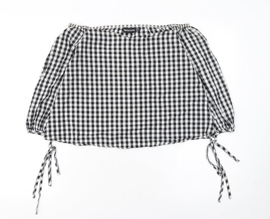 PrettyLittleThing Women's Black Check Off Shoulder Cropped Blouse Size 8