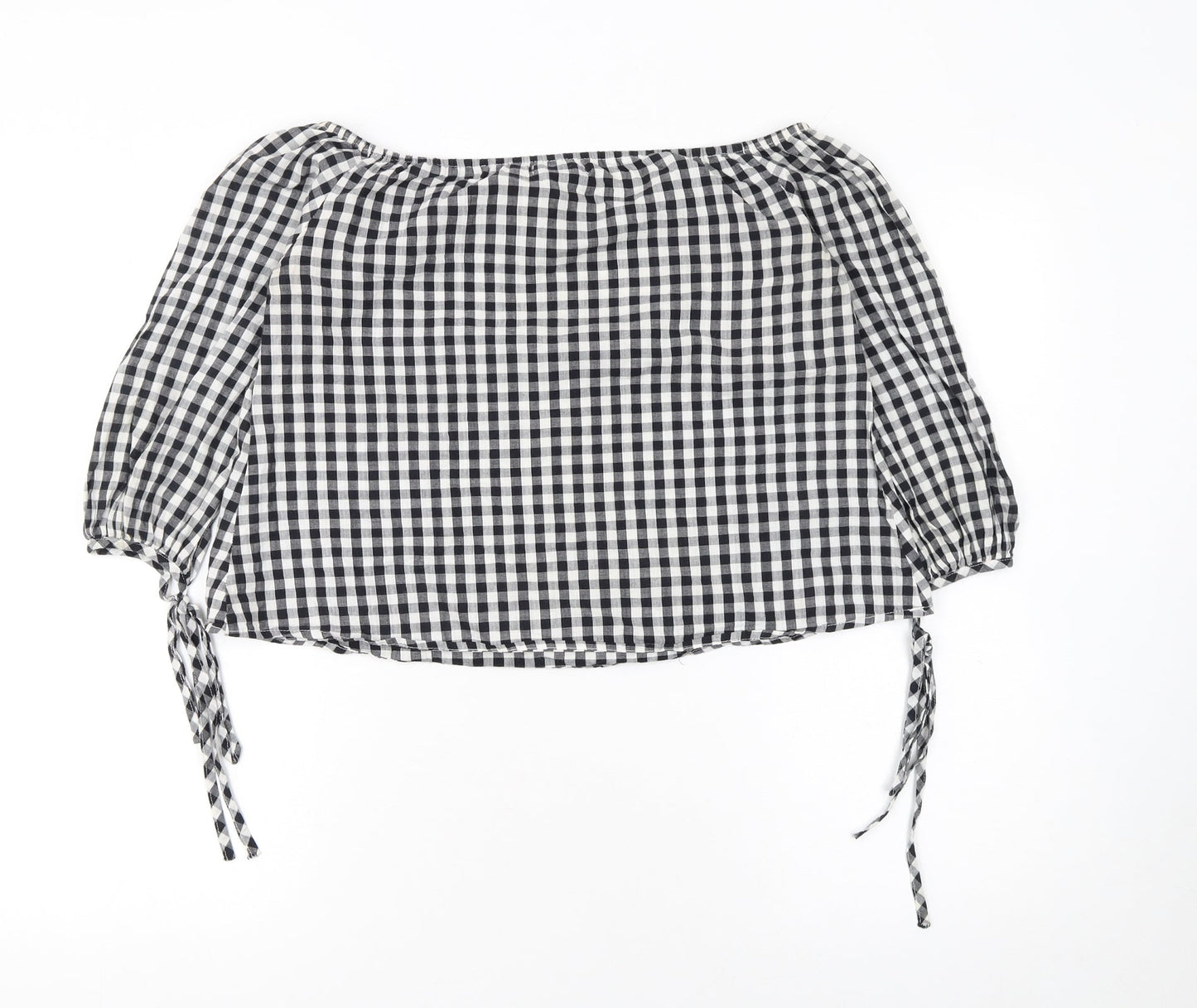 PrettyLittleThing Women's Black Check Off Shoulder Cropped Blouse Size 8