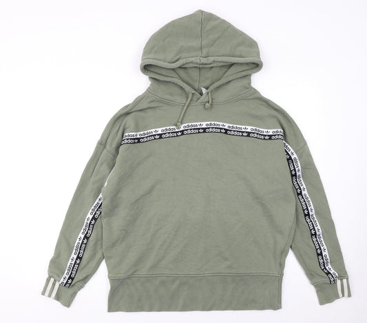 Adidas Women’s Green Hoodie Size 10 Cotton Blend Logo Trim
