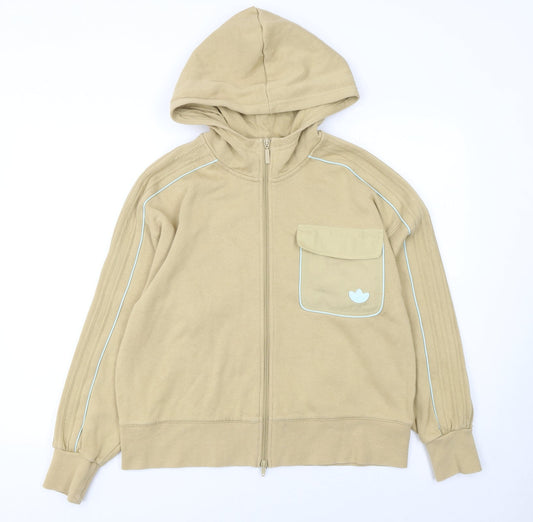 Adidas Women Beige Full Zip Hoodie Size 8 Cotton Blend Casual