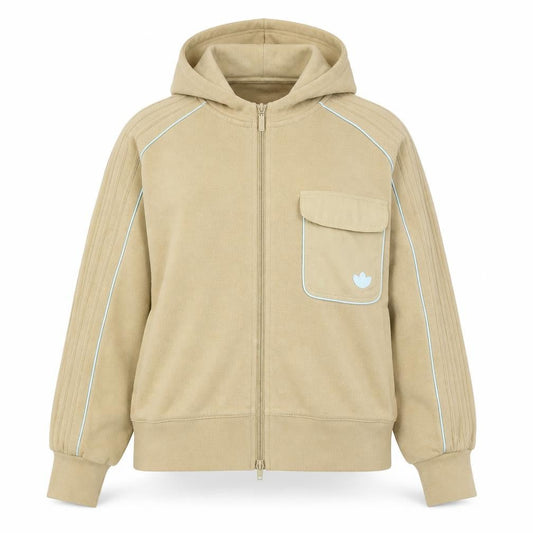 Adidas Women Beige Full Zip Hoodie Size 8 Cotton Blend Casual